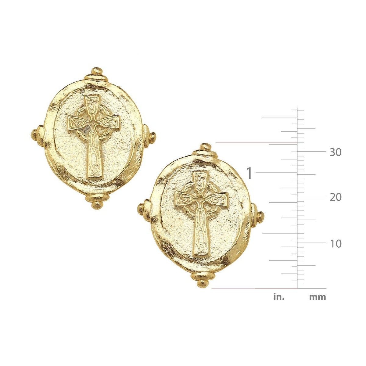Gold Cross Intaglio Pierced Earrings