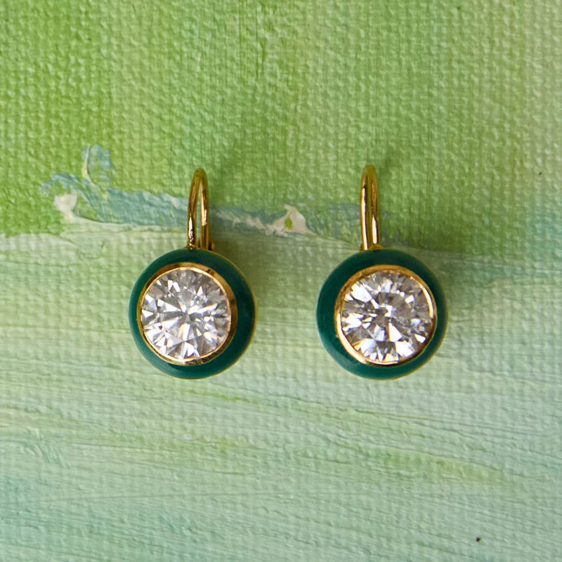 HART Green Enamel Bezel Drop Earring