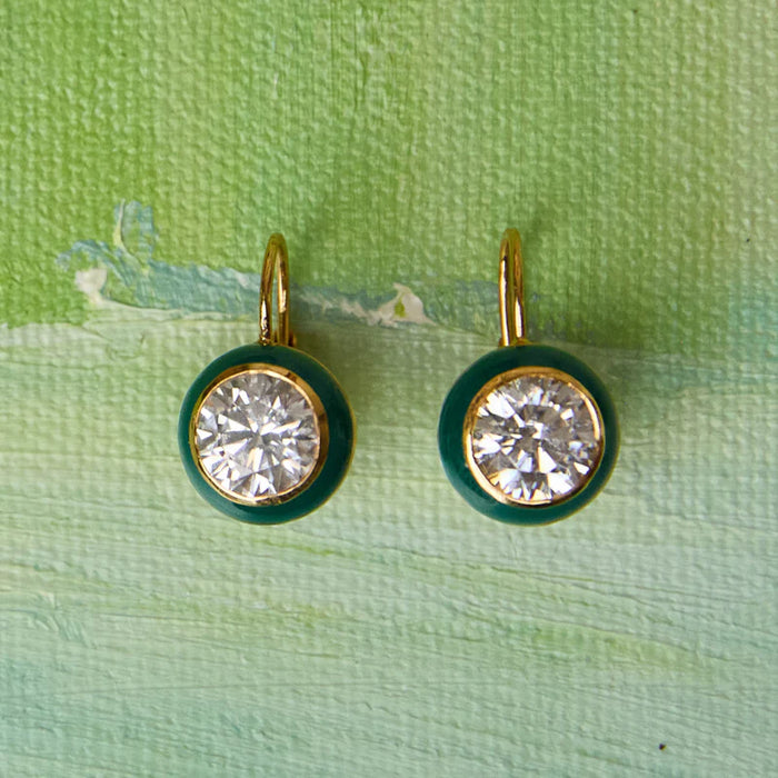HART Green Enamel Bezel Drop Earring