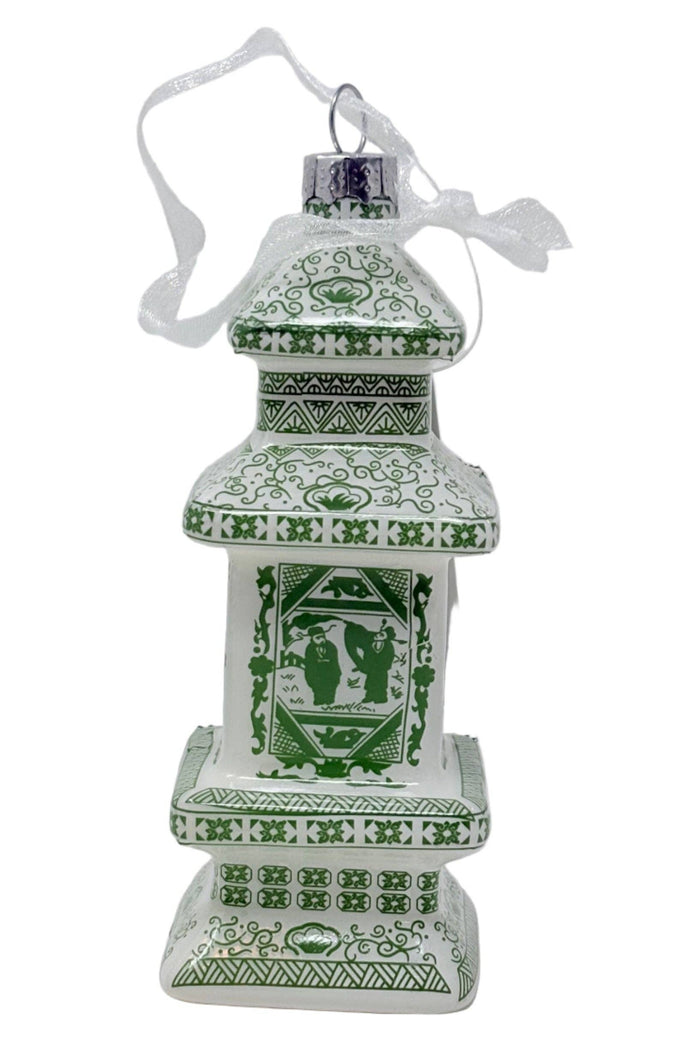 Green & White Figurine Pagoda Ornament