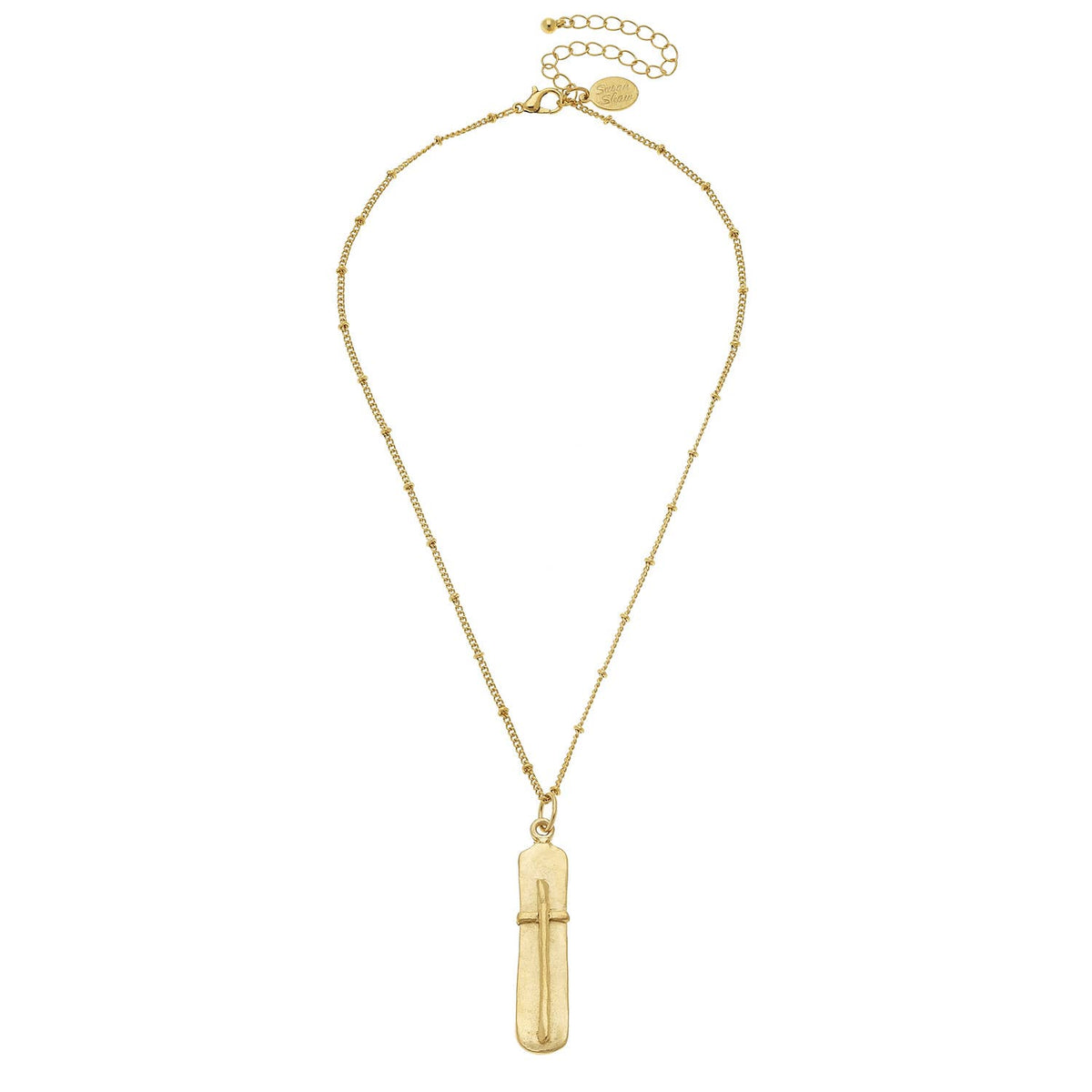 Dainty Gold Bar + Cross Necklace