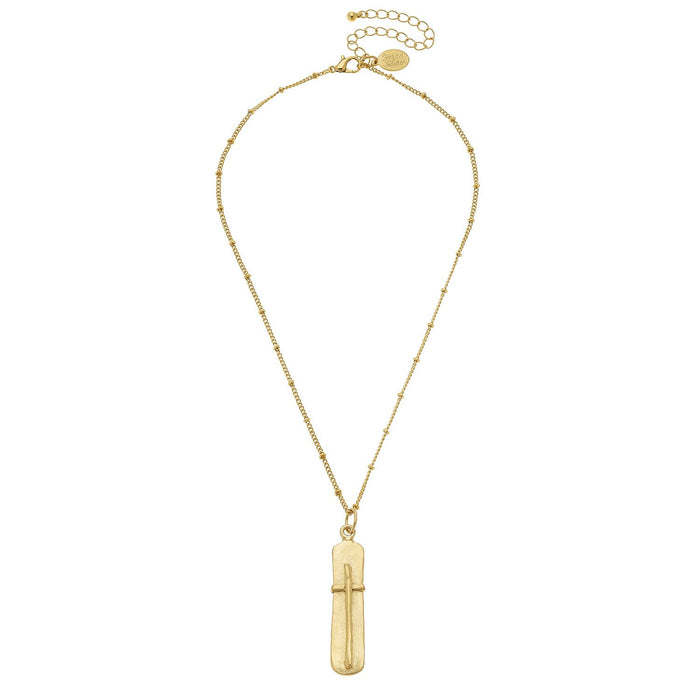 Dainty Gold Bar + Cross Necklace