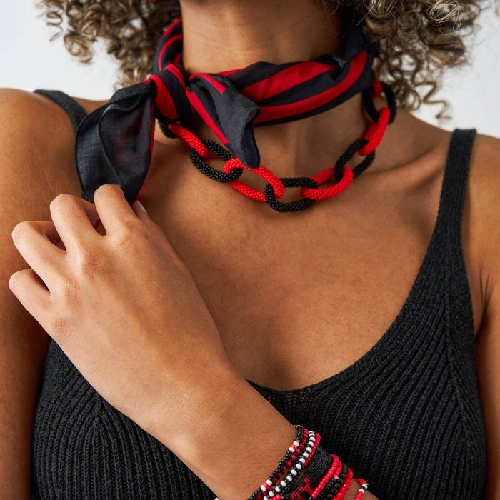 Game Day Chain Link Beaded Necklace Red + Black