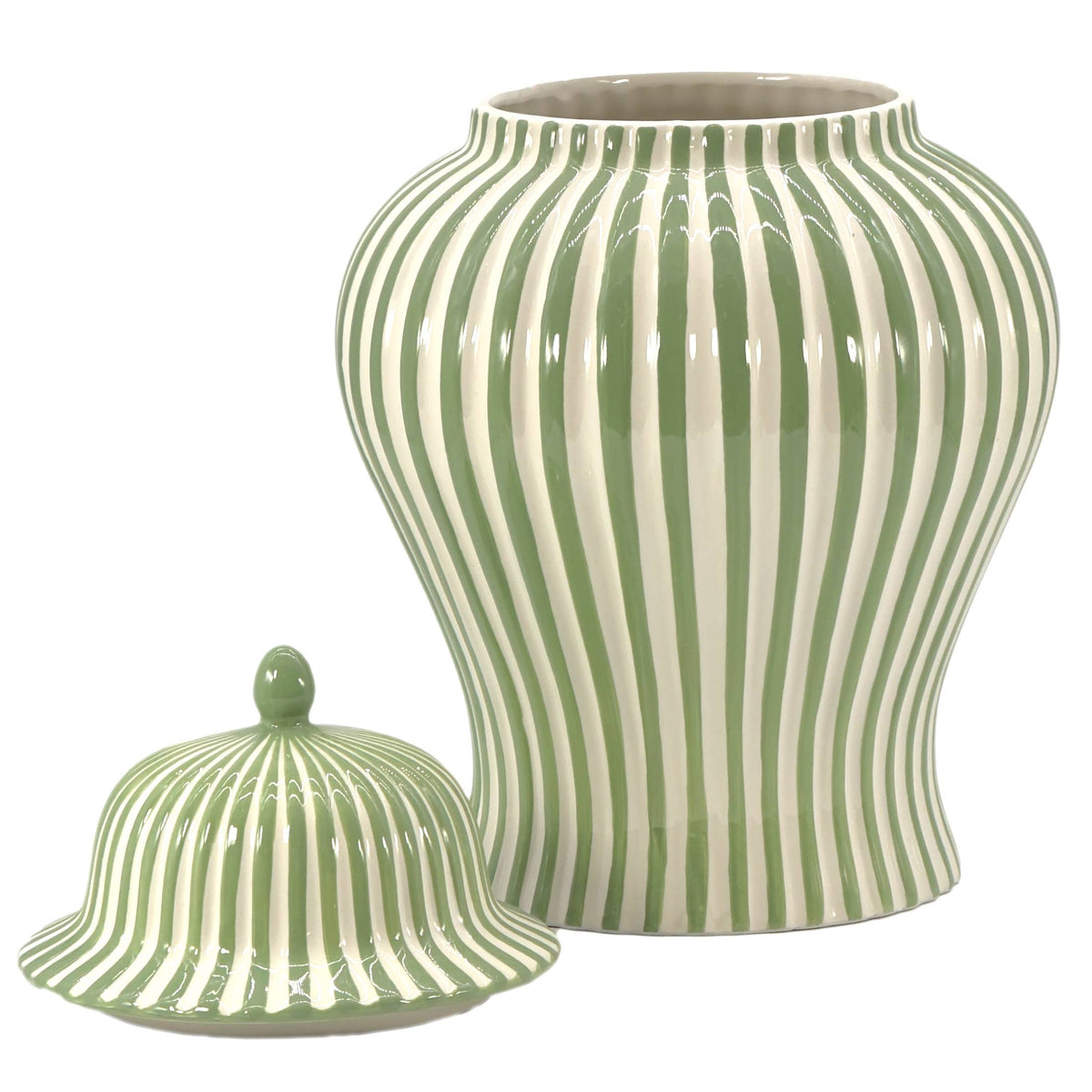 Green & White Candy Cane Striped Ceramic Vase 18"