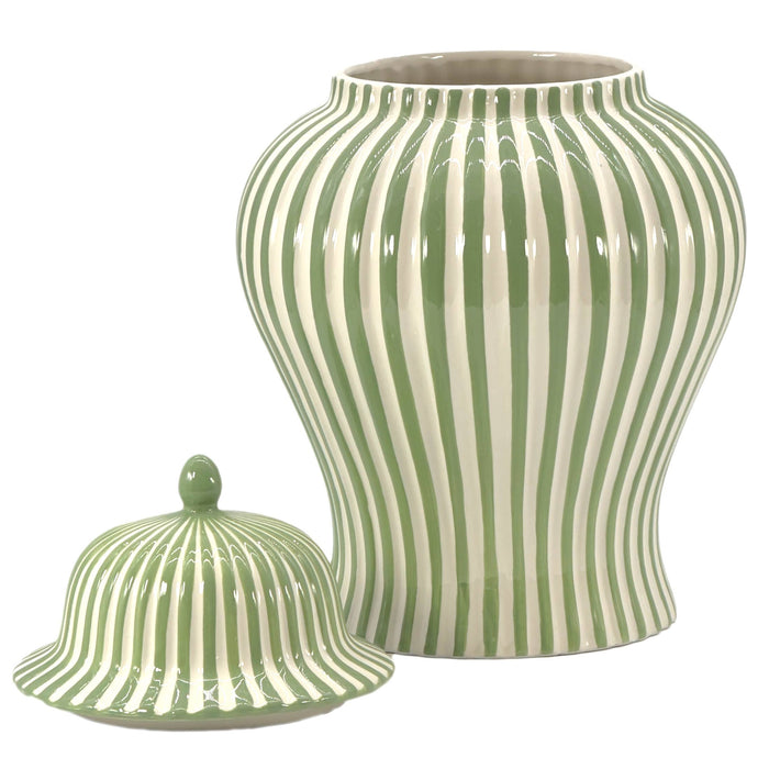 Green & White Candy Cane Striped Ceramic Vase 18"