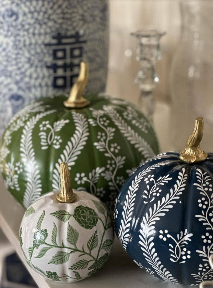 Medium Red & White Bird & Vine Pumpkin