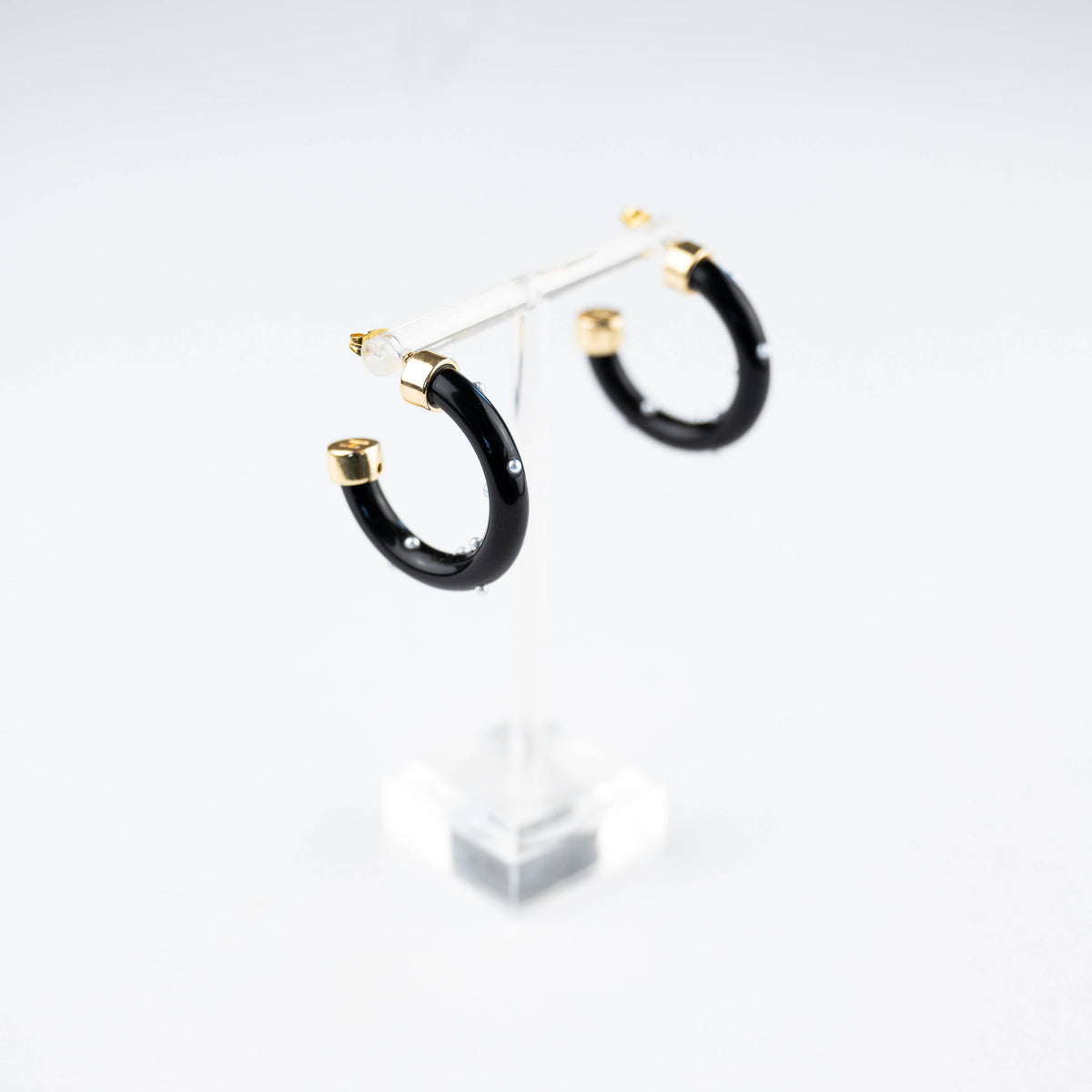 Black with Pearls 1-Inch Lightweight Acrylic Hoop Earrings