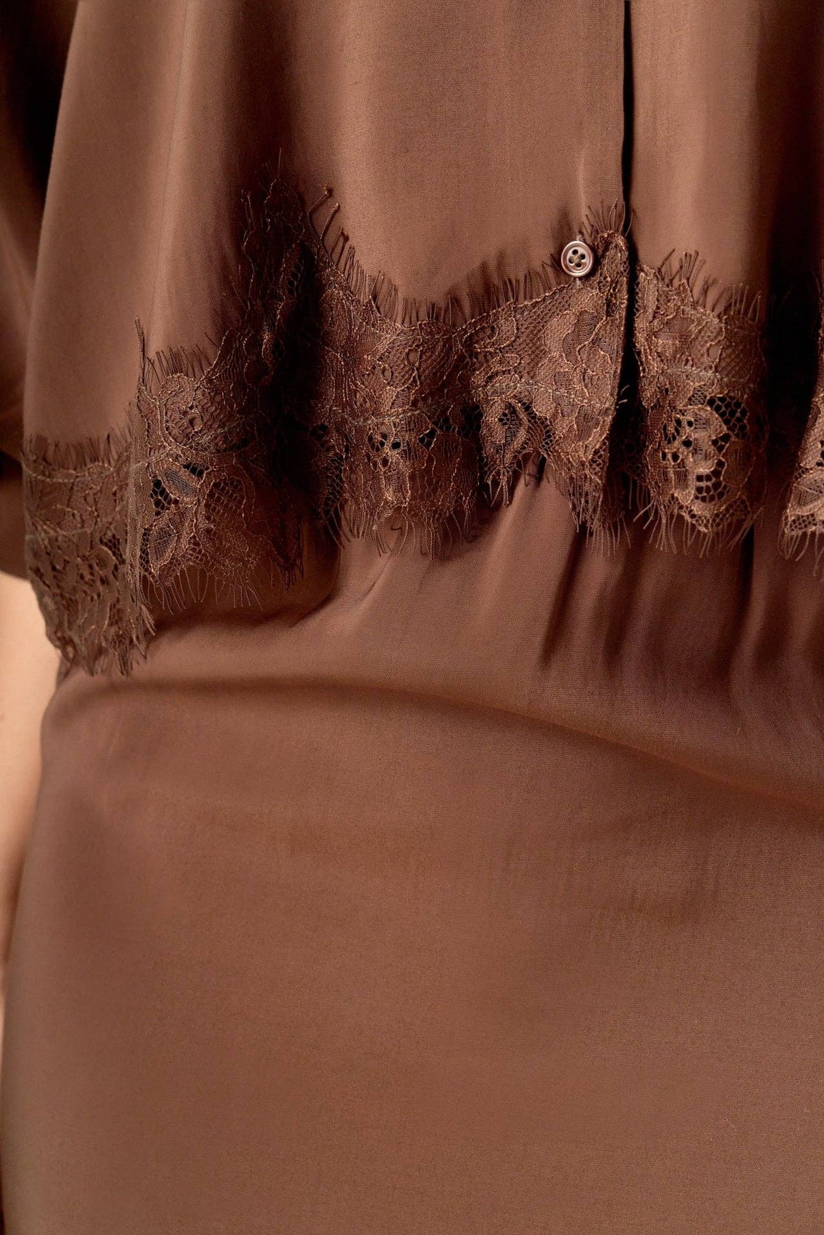 Lace Hem Button-Up Blouse