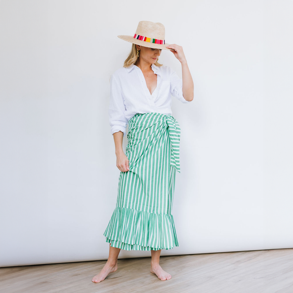 Green and White Stripe Vienna Sarong