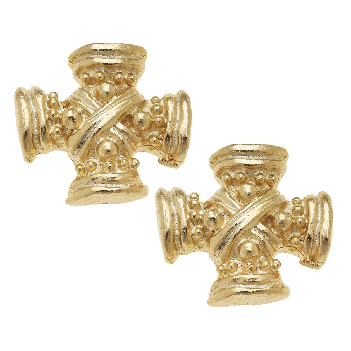 Gold Vintage Square French Cross Earrings