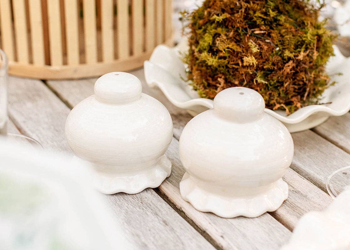 Signature White Ruffle Salt and Pepper Shaker Set