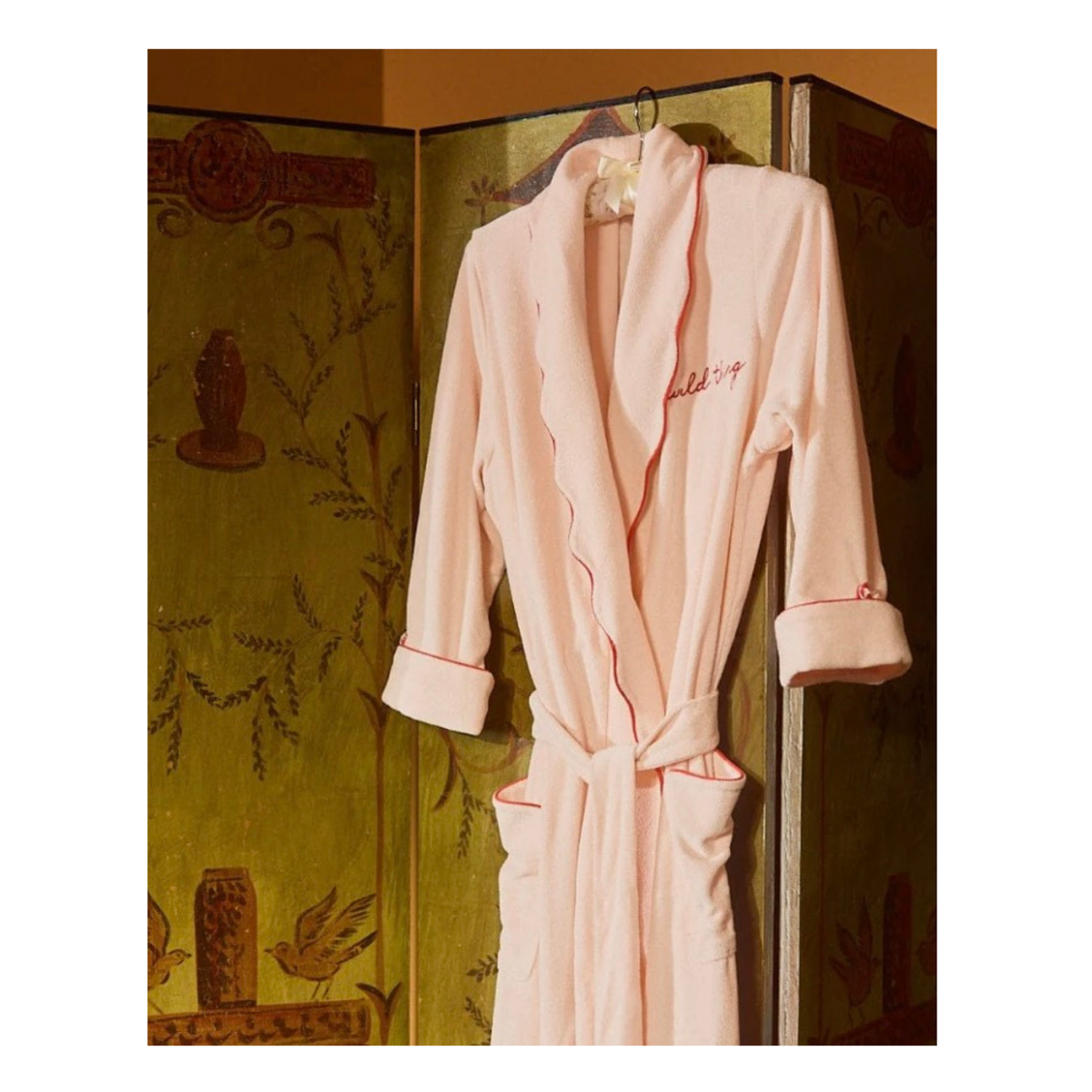 Weezie Women's Long Scallop Lightweight Robe - Pink and Red