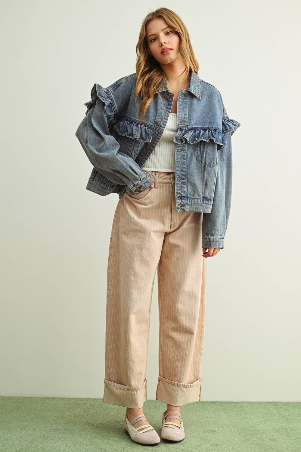 Oversized Ruffle Denim Jacket