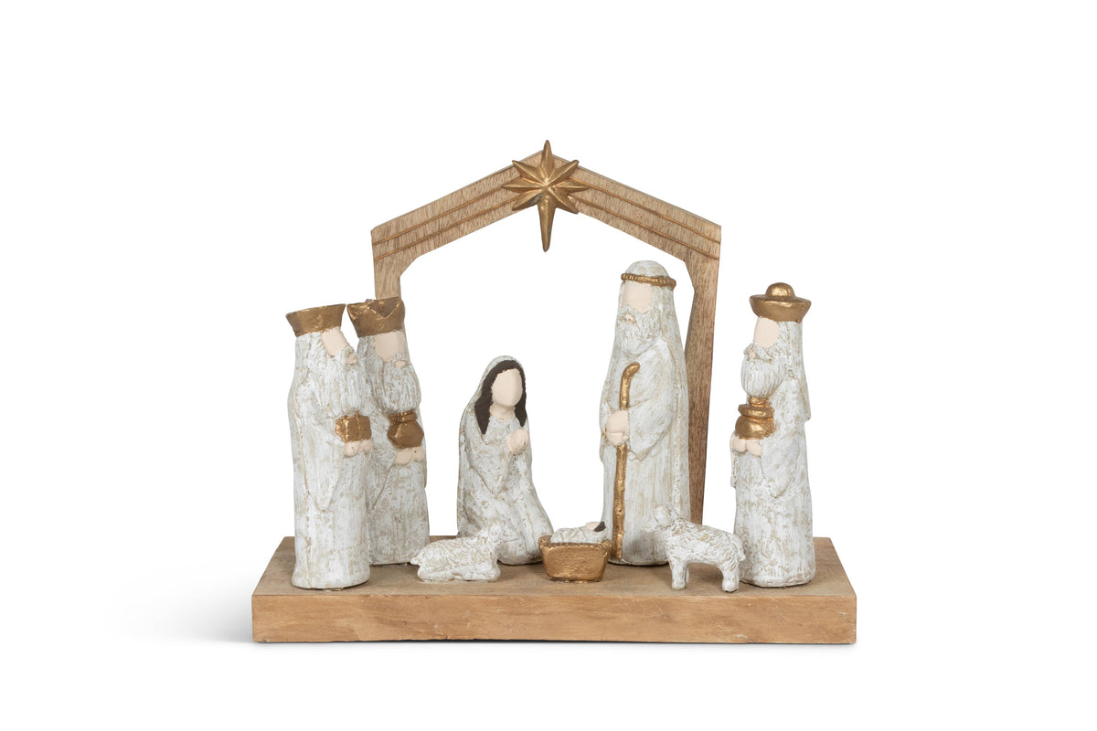 Carved Wooden Nativity Sculpture