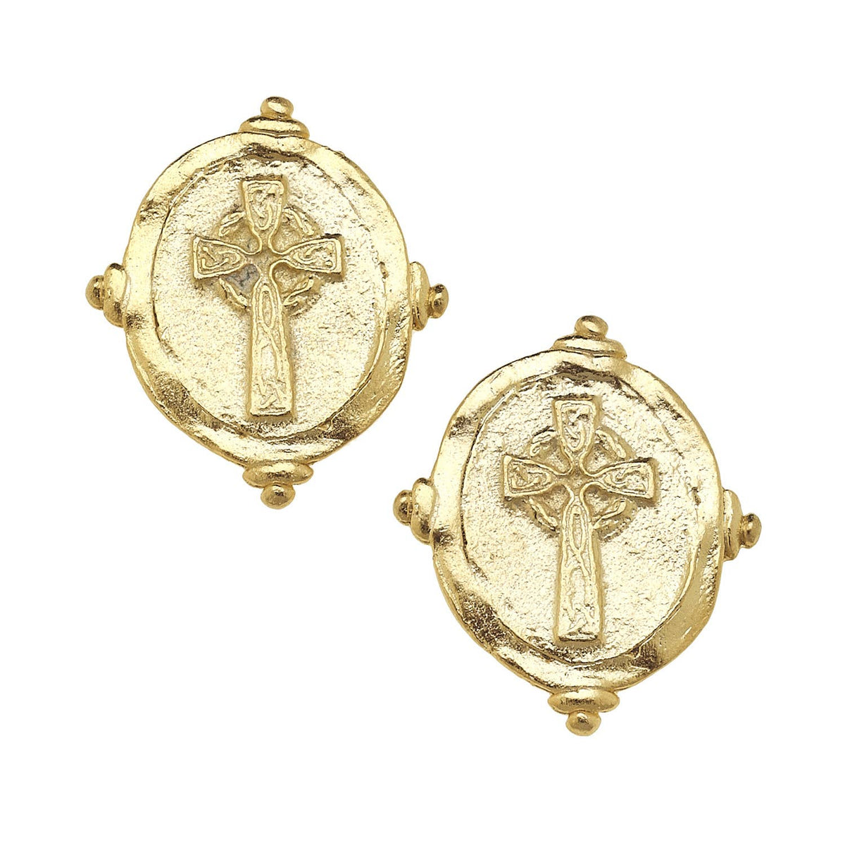 Gold Cross Intaglio Pierced Earrings