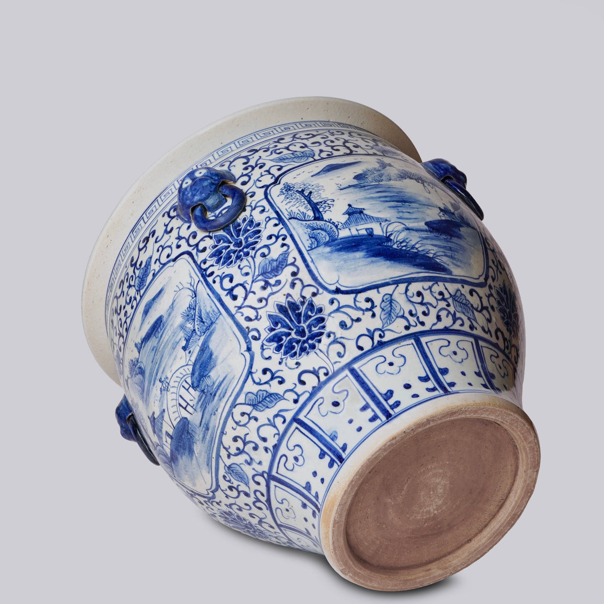 Blue and White Landscape Cartouche Porcelain Planter