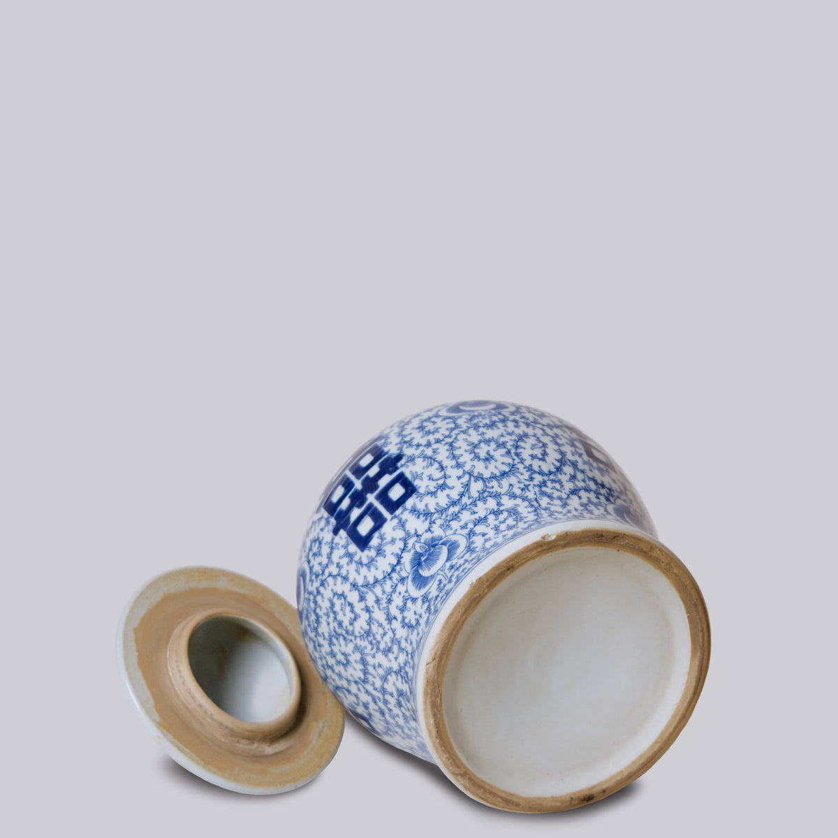 Medium Blue and White Porcelain Double Happiness Temple Jar