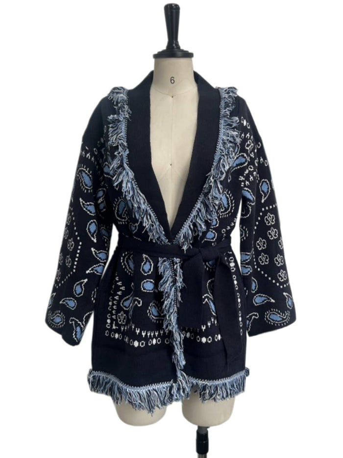 Floral Fringed Edge Knit Wrap