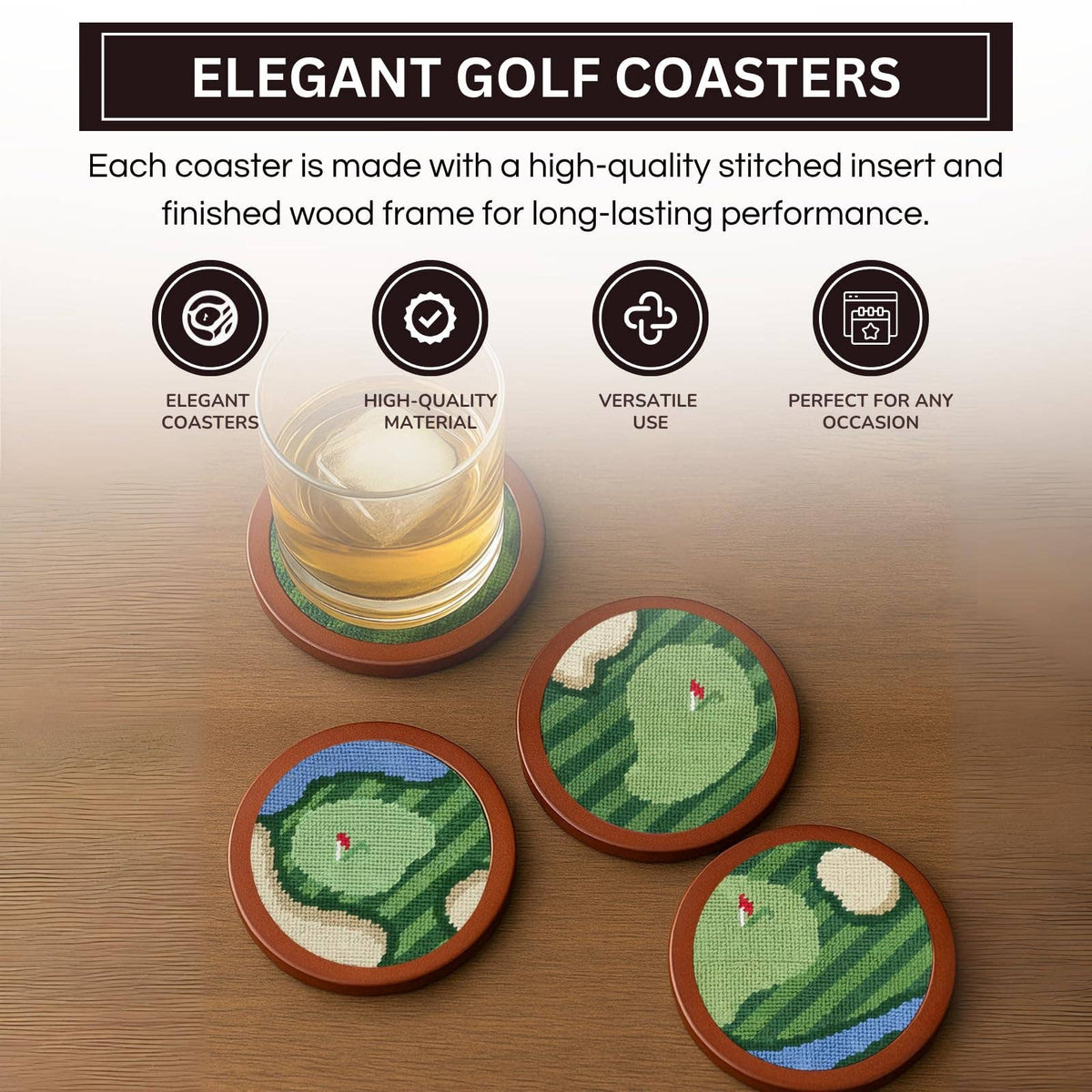 Needlepoint Golf Coaster Set