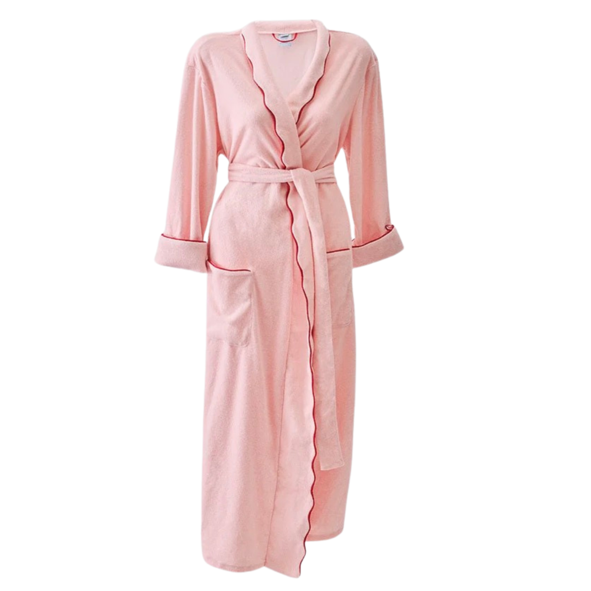 Weezie Women's Long Scallop Lightweight Robe - Pink and Red