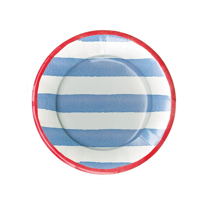 Cafe Stripe Blue/Red Salad/Dessert Plates - package of 8