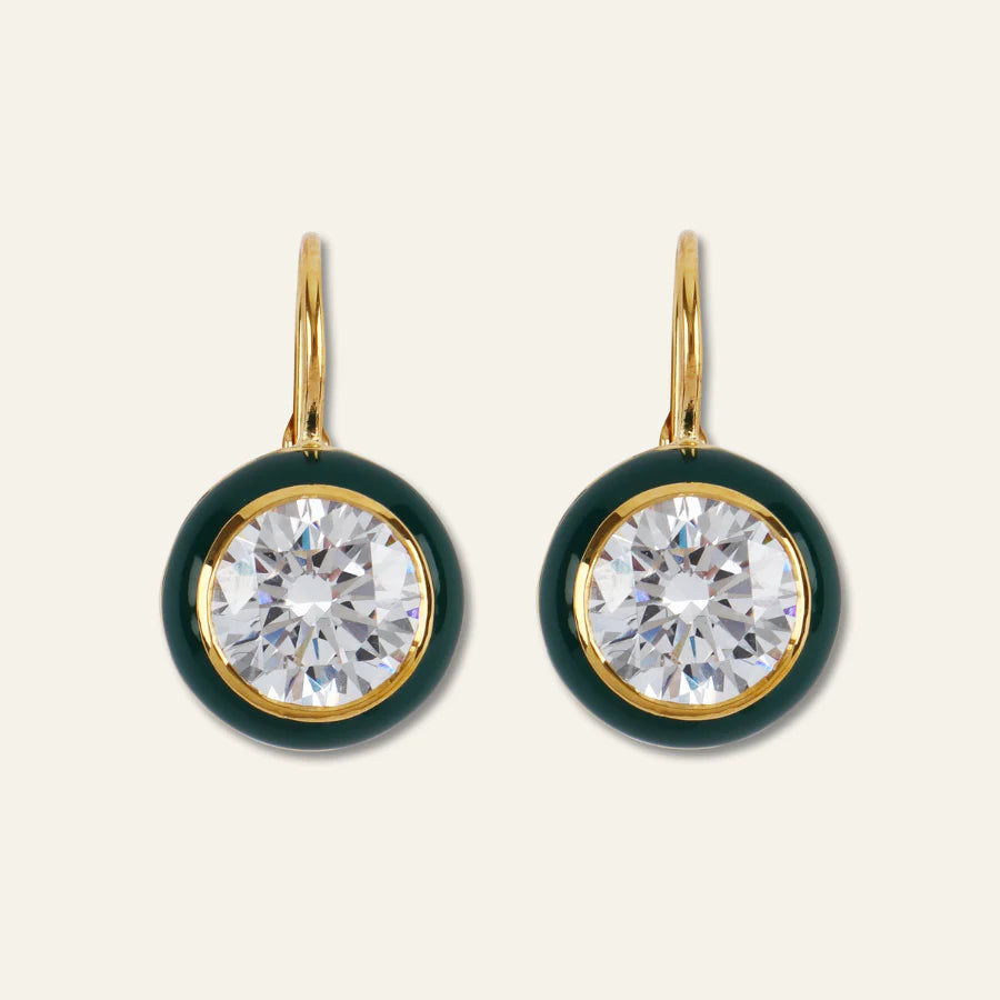 HART Green Enamel Bezel Drop Earring