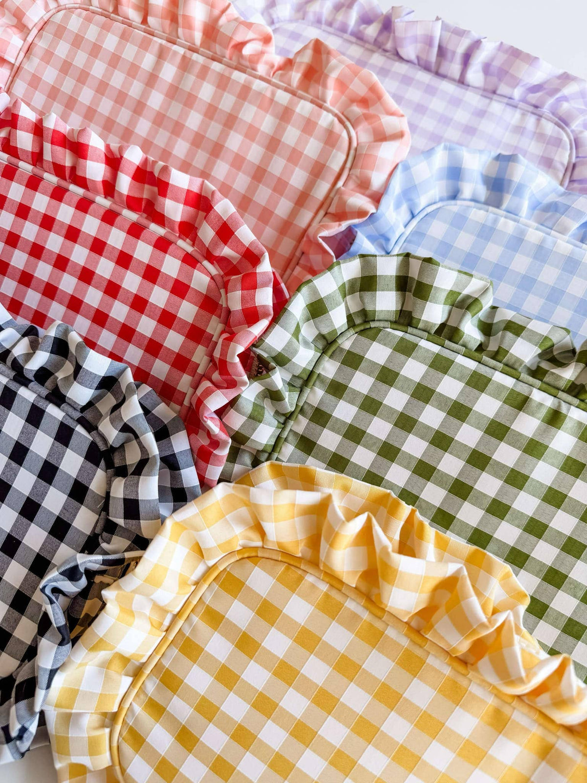 Gingham Ruffle Zipper Pouch Embroidery Friendly Cosmetic Bag: Green