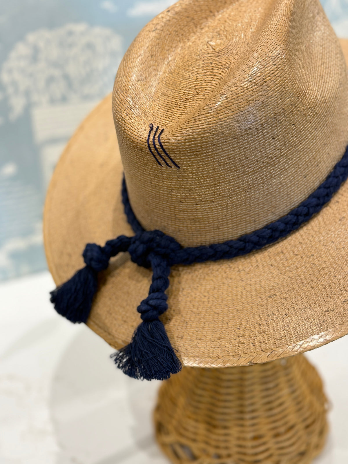 TIPSY THREADS Hat with Blue Heart + Navy Braid