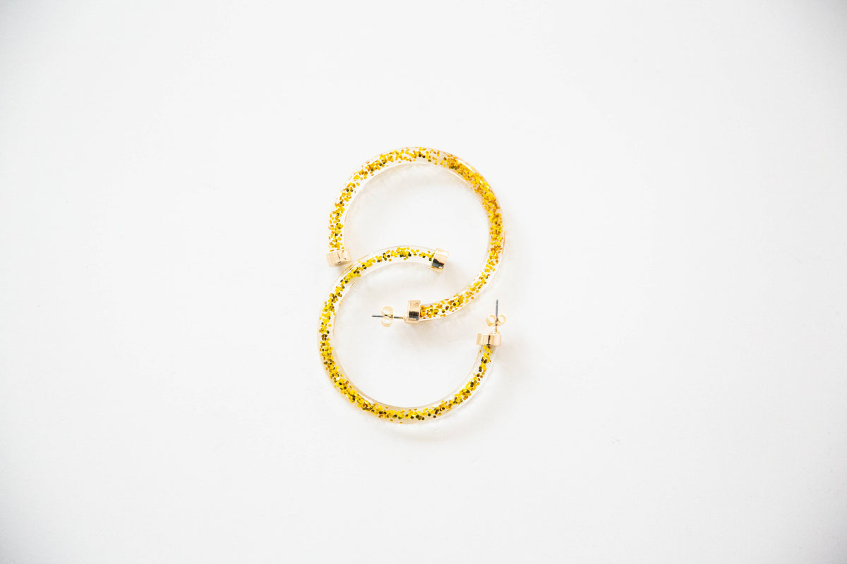 Gold Glitter Lightweight Acrylic Hoop Earrings: Large