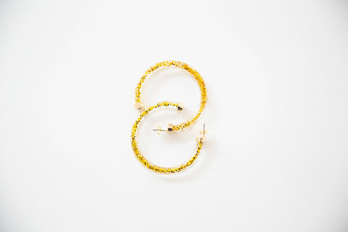 Gold Glitter Lightweight Acrylic Hoop Earrings: Large