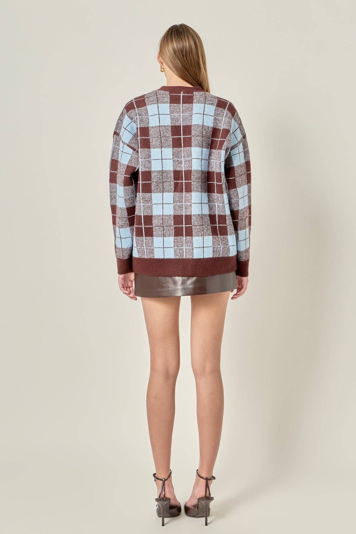 Oversized Plaid Knit Cardigan
