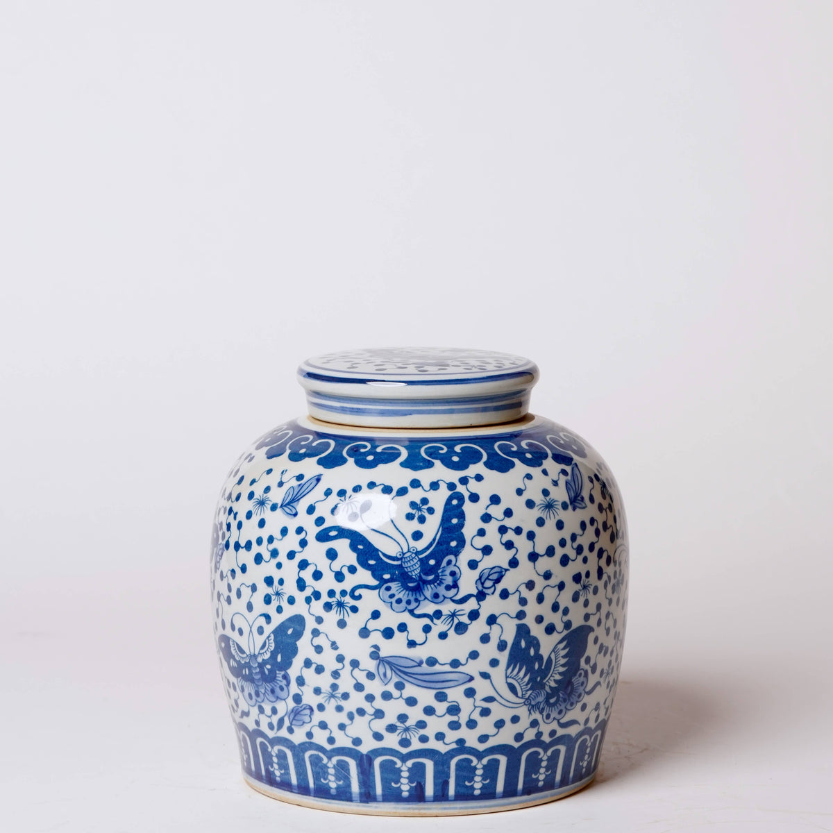 Polka Dots Butterfly Blue and White Porcelain Round Jar
