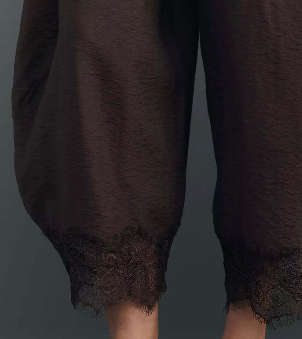 Cocoa Lace Hem Wide Leg Pants