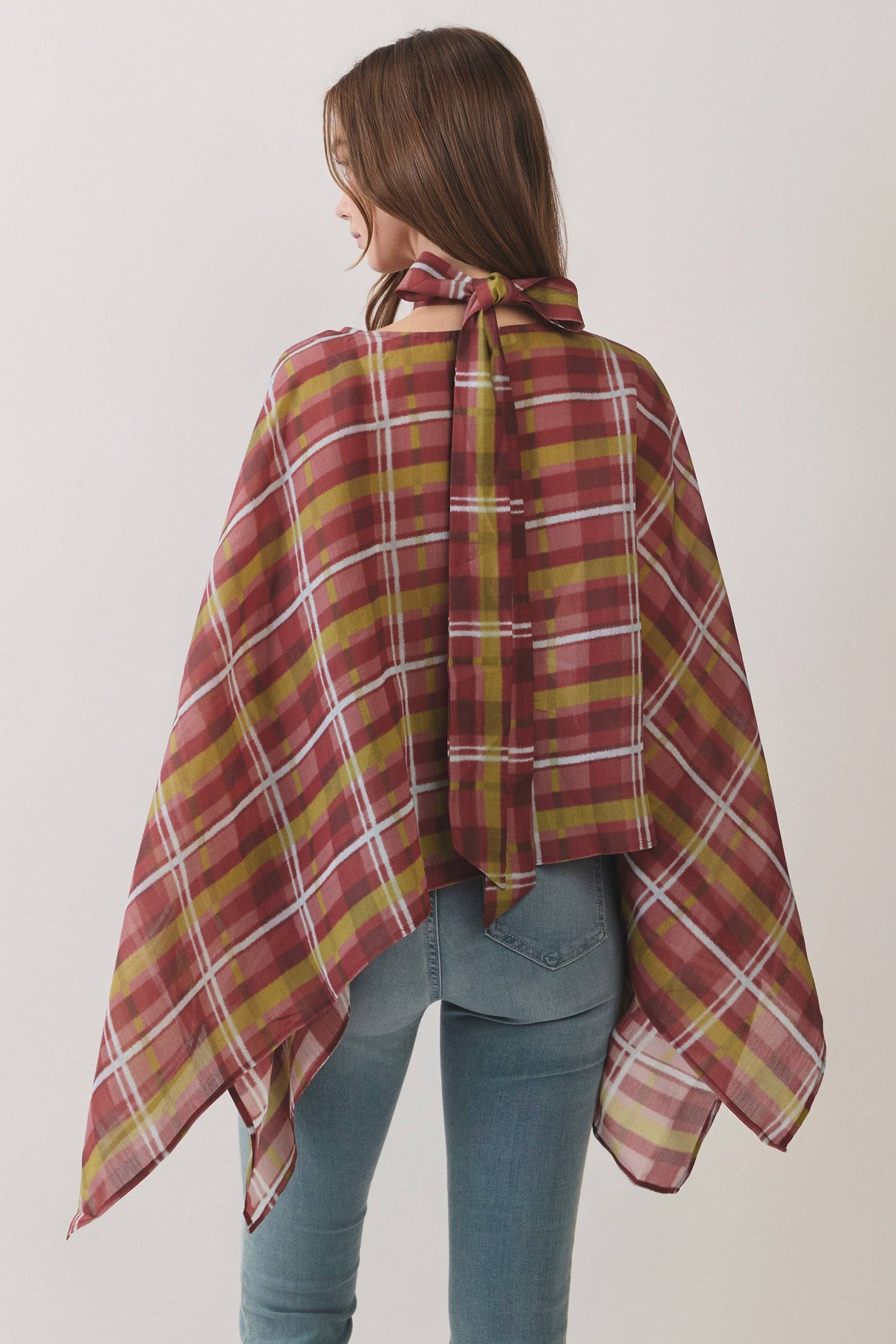Plaid Poncho Top W/ Scarf