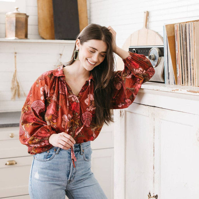 Pomegranate Floral Willa Top