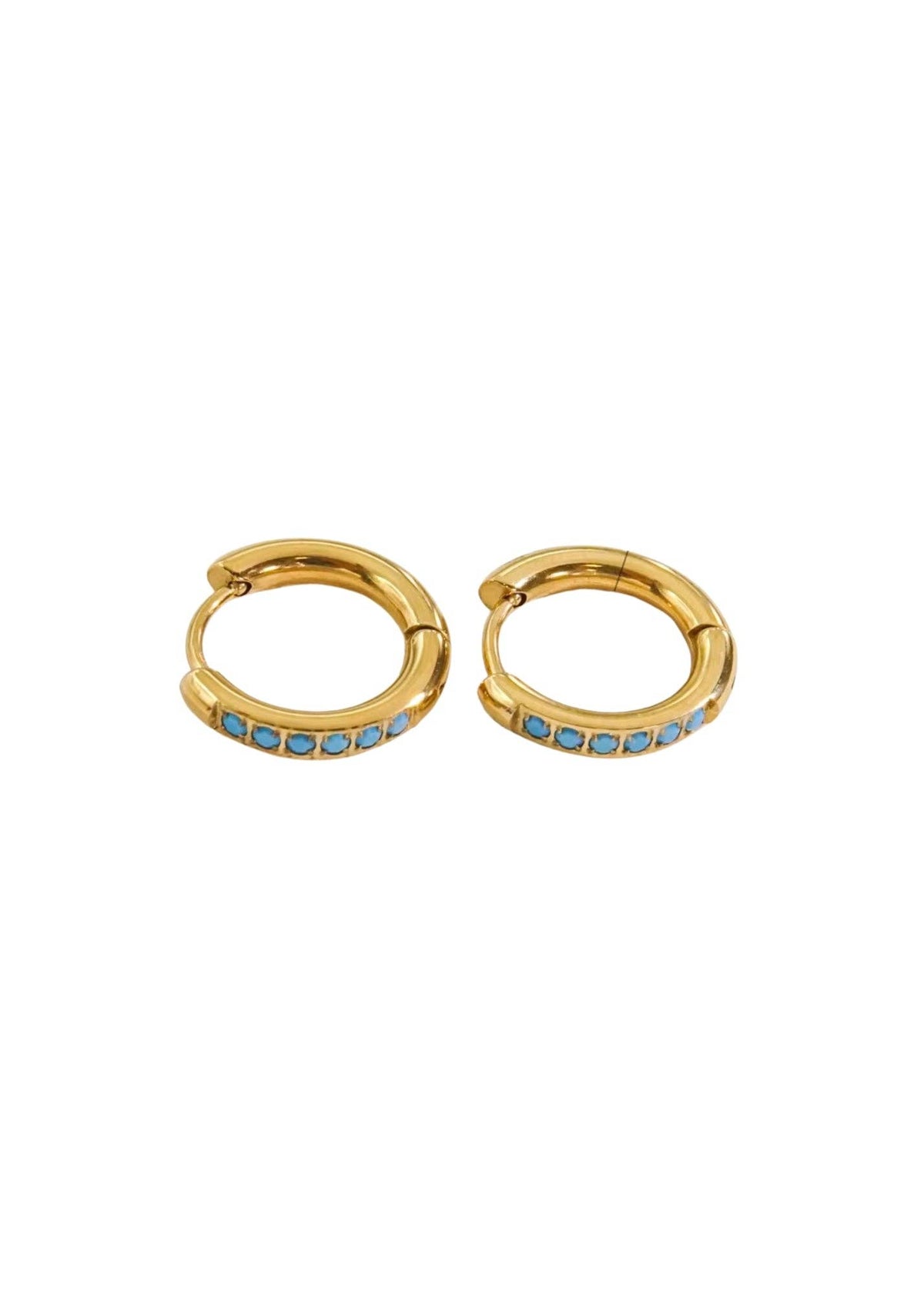 Turquoise Gold Huggie Hoops Hypoallergenic Water Resistant