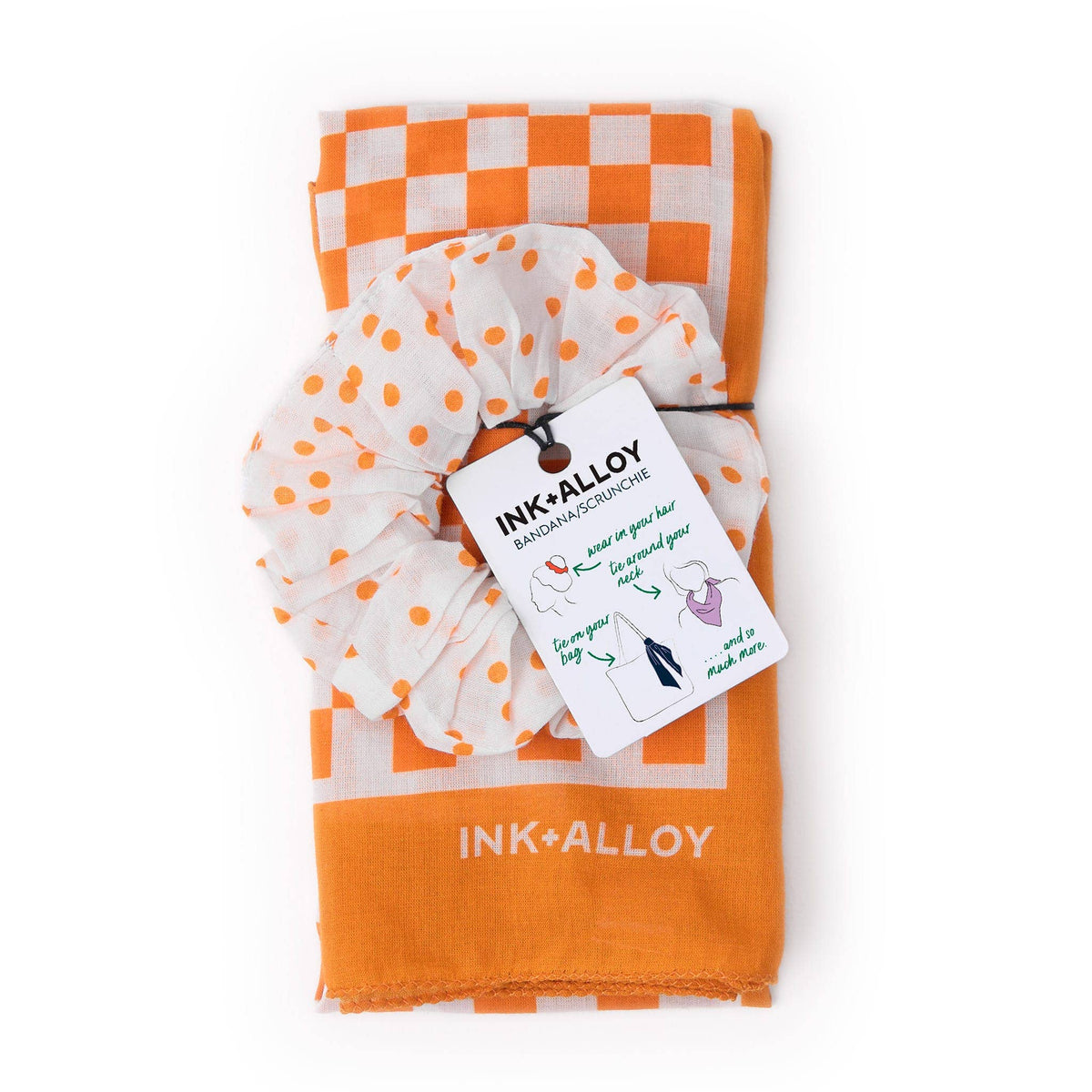 Game Day Check Scarf + Scrunchie Orange