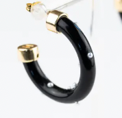 Black with Pearls 1-Inch Lightweight Acrylic Hoop Earrings