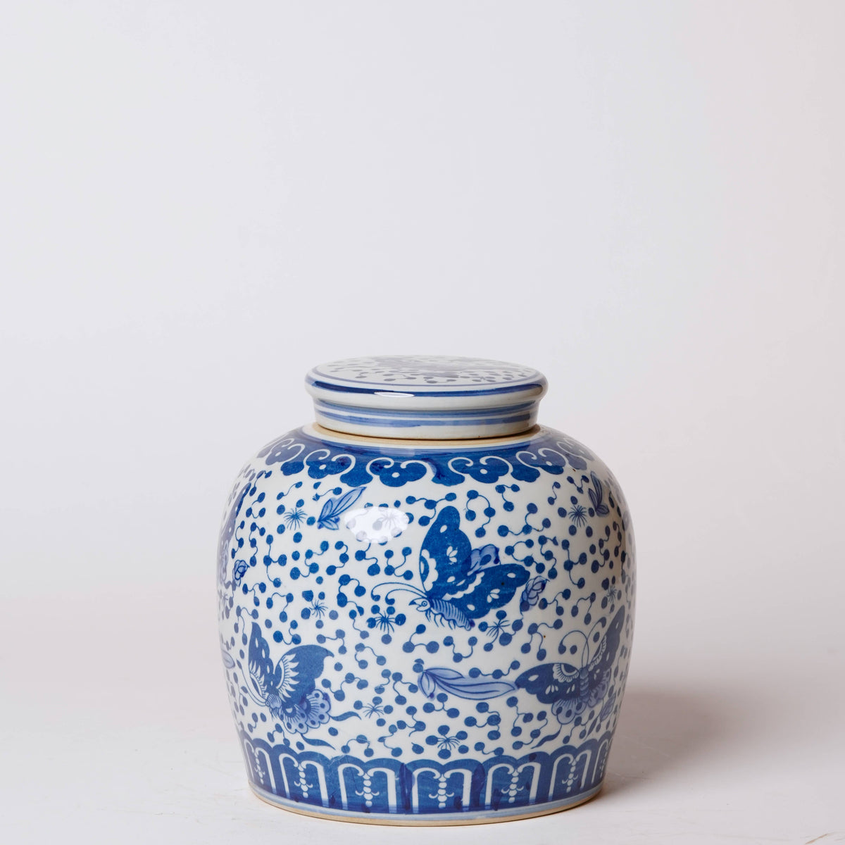 Polka Dots Butterfly Blue and White Porcelain Round Jar