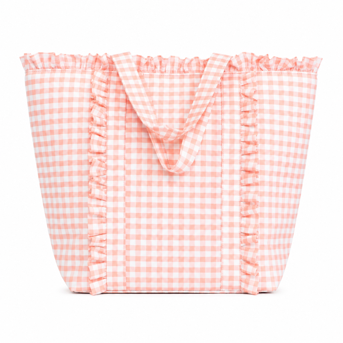 Gingham Ruffle Tote Bag Gingham Tote Embroidery Friendly : Light Blue