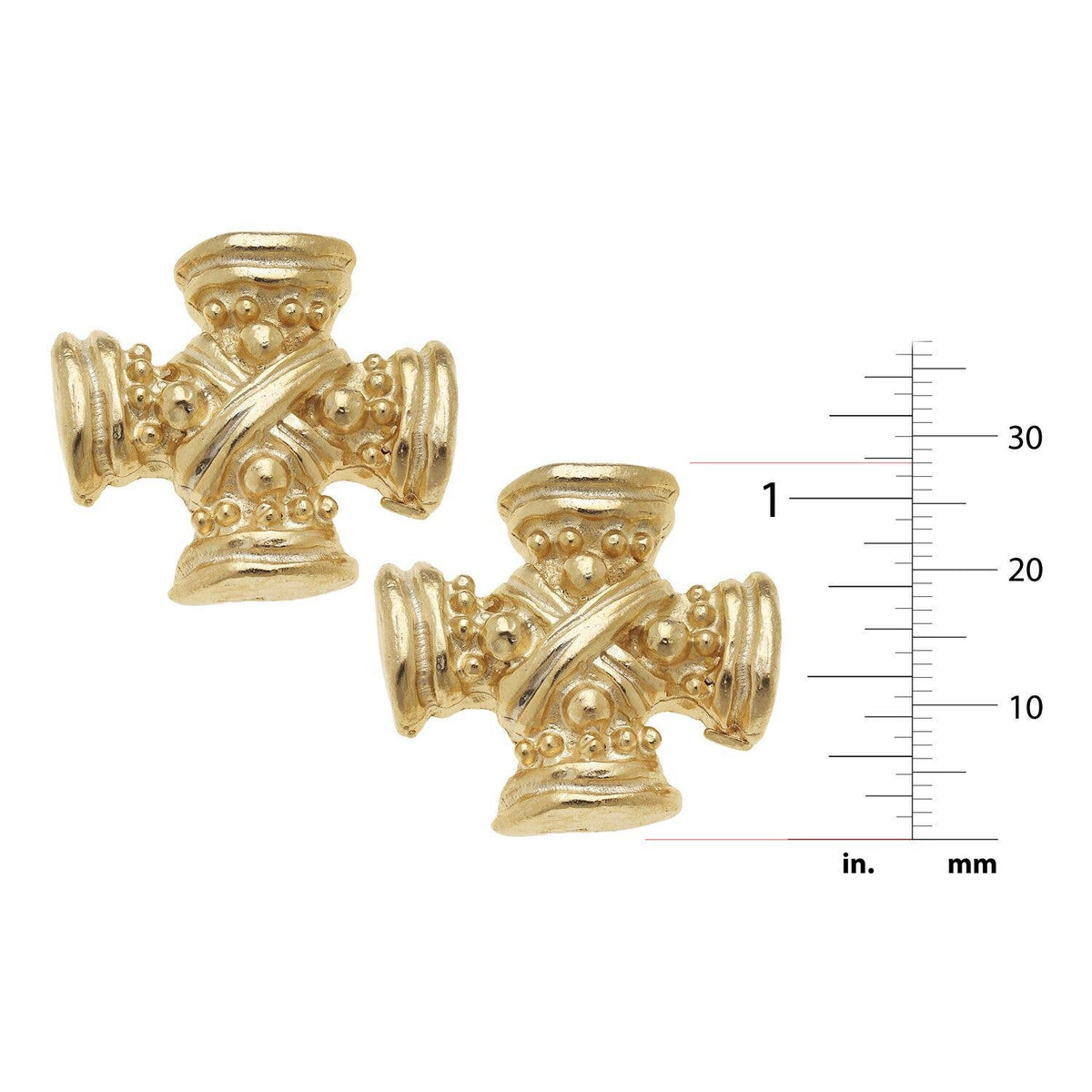 Gold Vintage Square French Cross Earrings