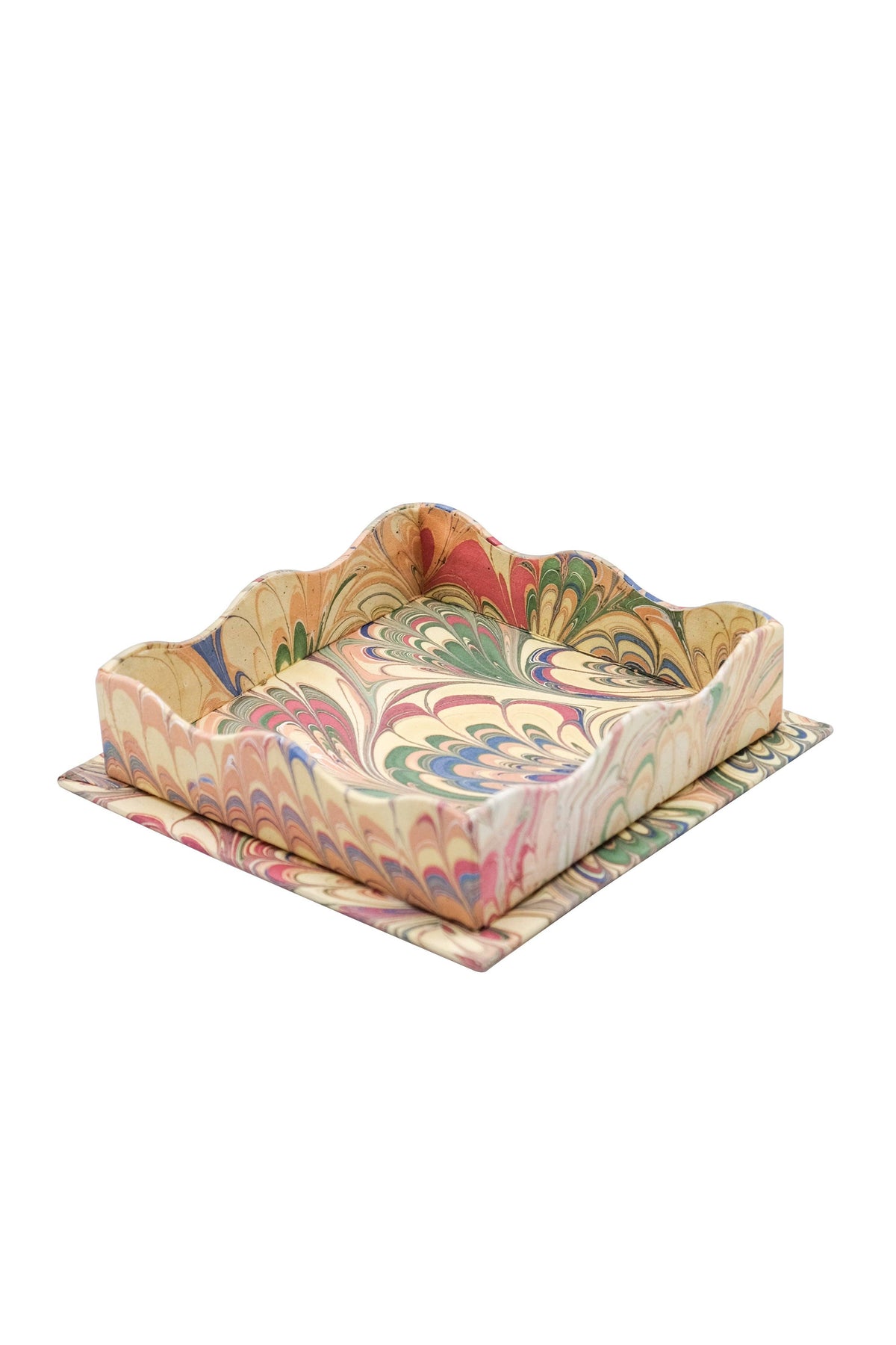 Nesting Scalloped Hand-Marbled Trays