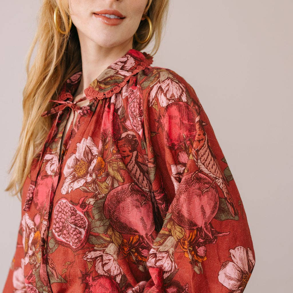 Pomegranate Floral Willa Top