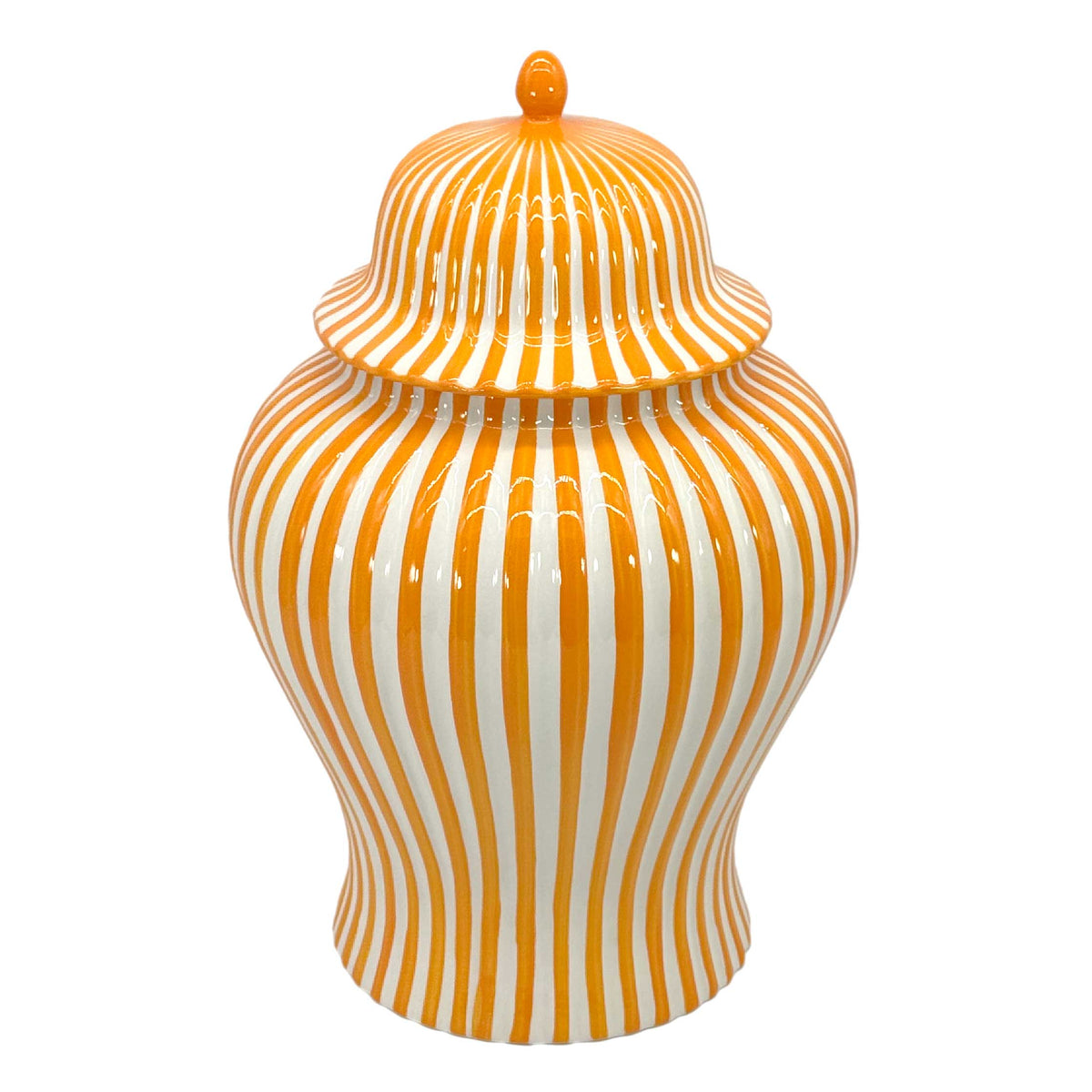 Orange & White Candy Cane Striped Ceramic Vase 18"