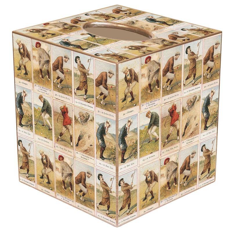 Antique Golf Tissue Box Cover: Paper Mache
