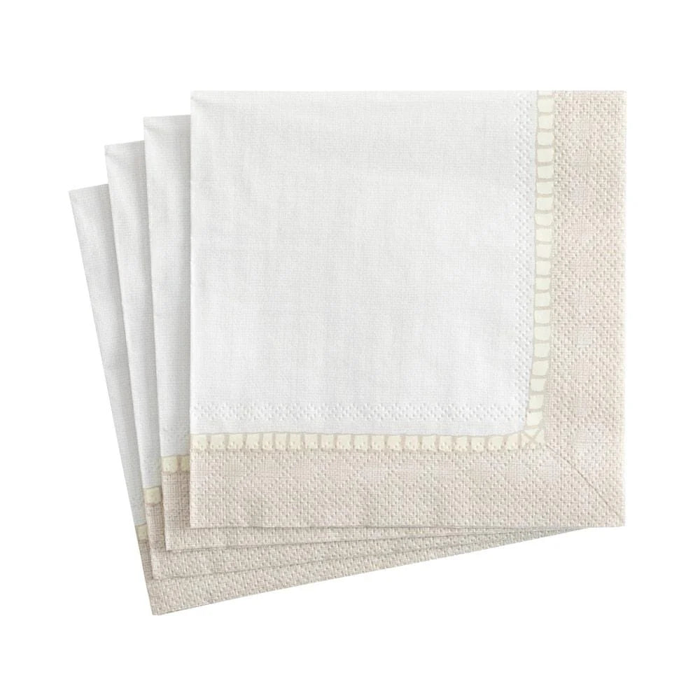 Linen Border Paper Cocktail Napkins in Natural - 20 Per Package