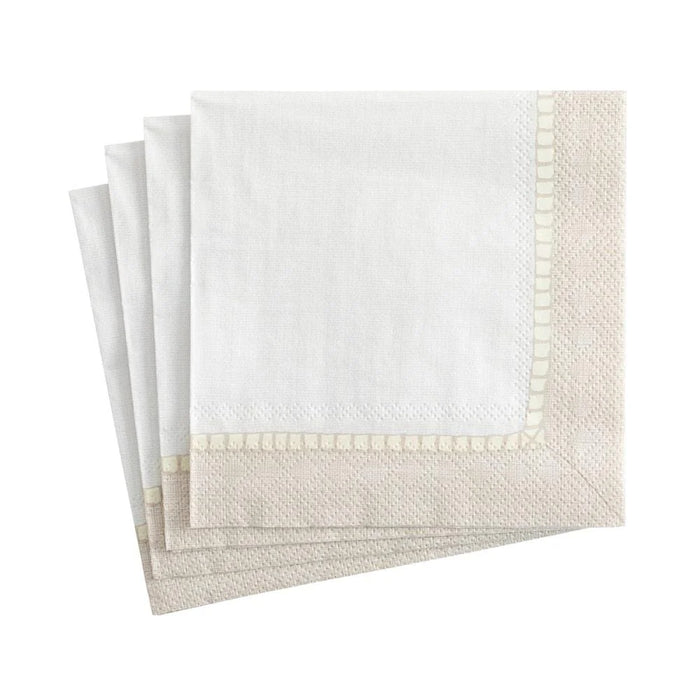 Linen Border Paper Cocktail Napkins in Natural - 20 Per Package