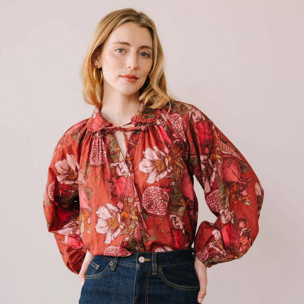 Pomegranate Floral Willa Top
