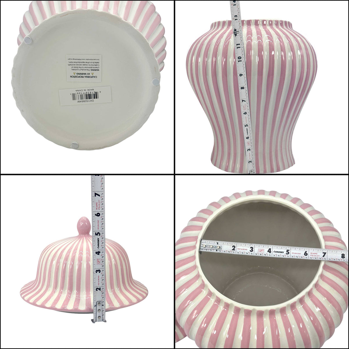 Pink & White Candy Cane Striped Ceramic Vase 18"