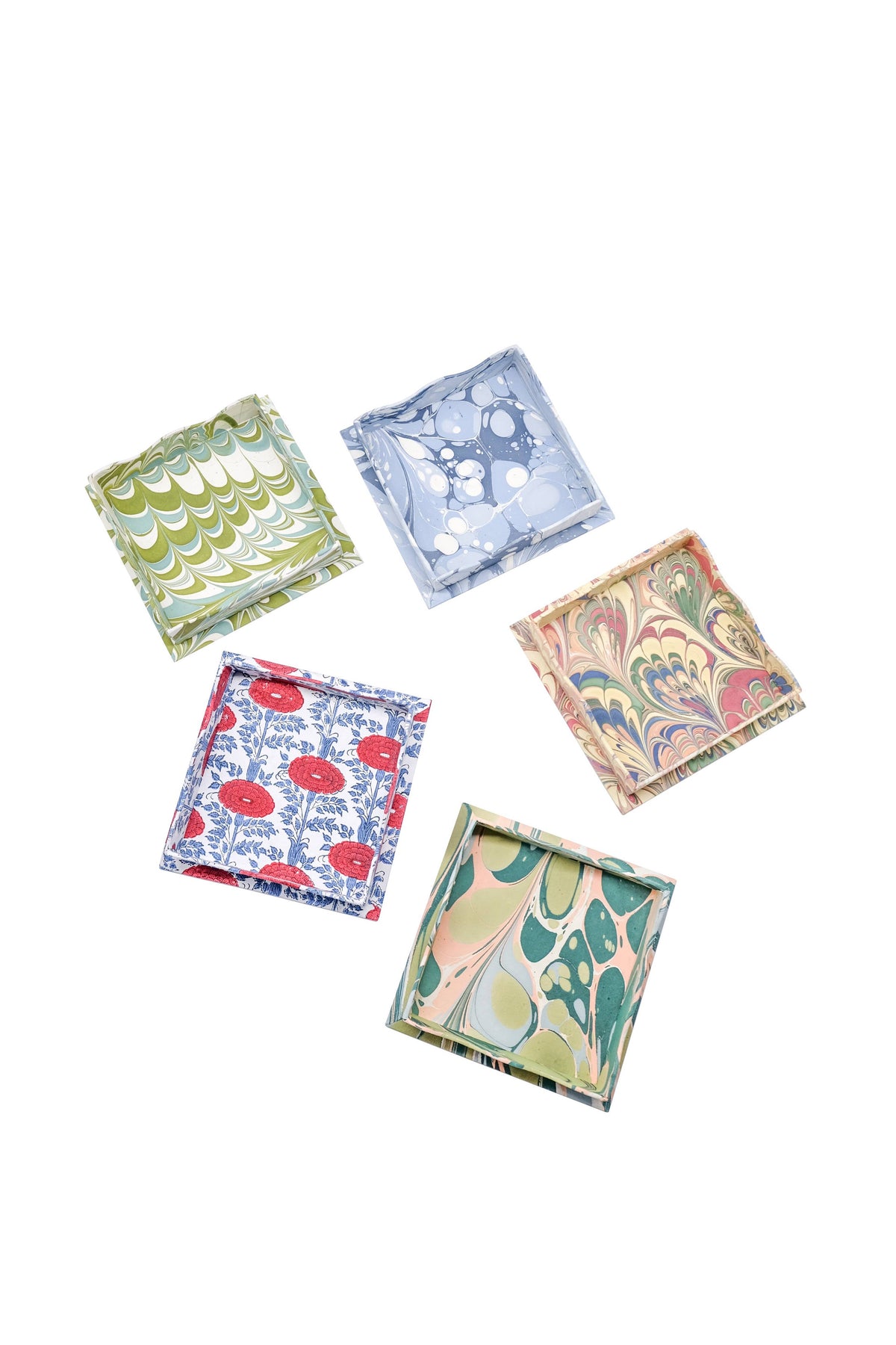 Nesting Scalloped Hand-Marbled Trays